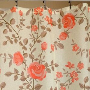 Looks New! Standard Size Shower Curtian, Pink And Coral Rose With Beige & Tan
